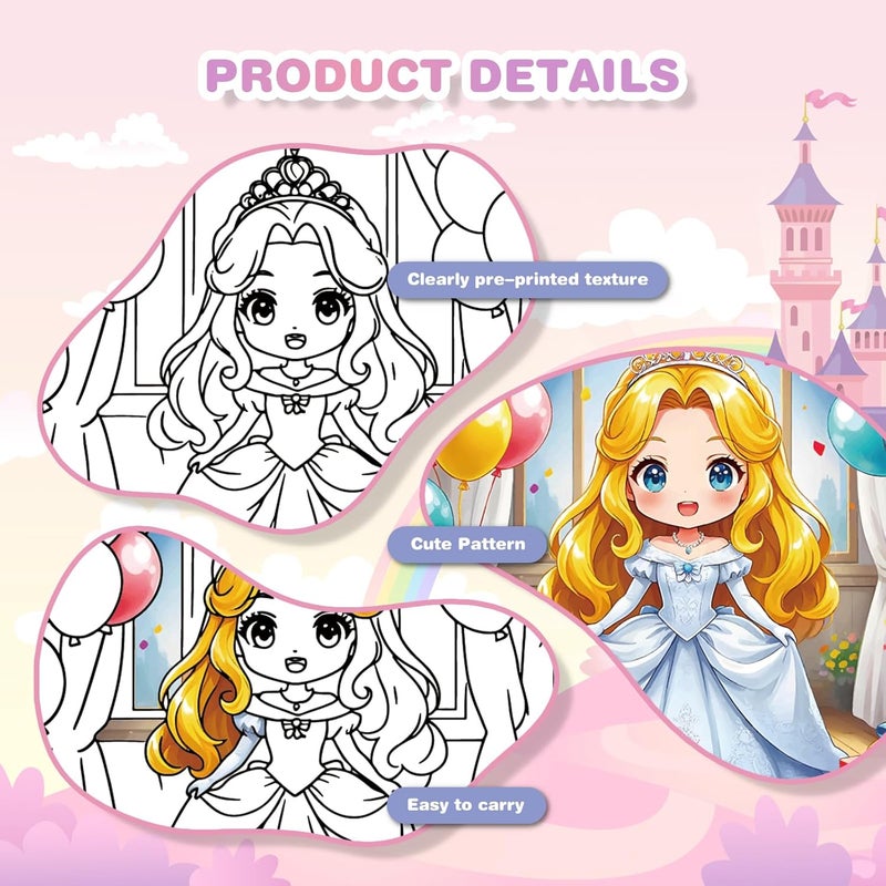 Zynlio 12 Packs Princess Pre Drawn Canvas for Painting, Pre Printed Cute Bulk Painting Canvas with Pictures to Paint Gift - Image 3